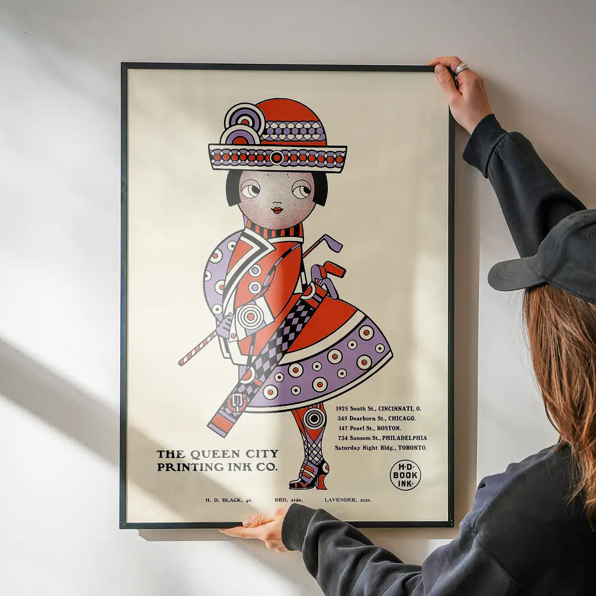 Queen City Printing Inks Vintage Poster - Red & Lavender Lady Print