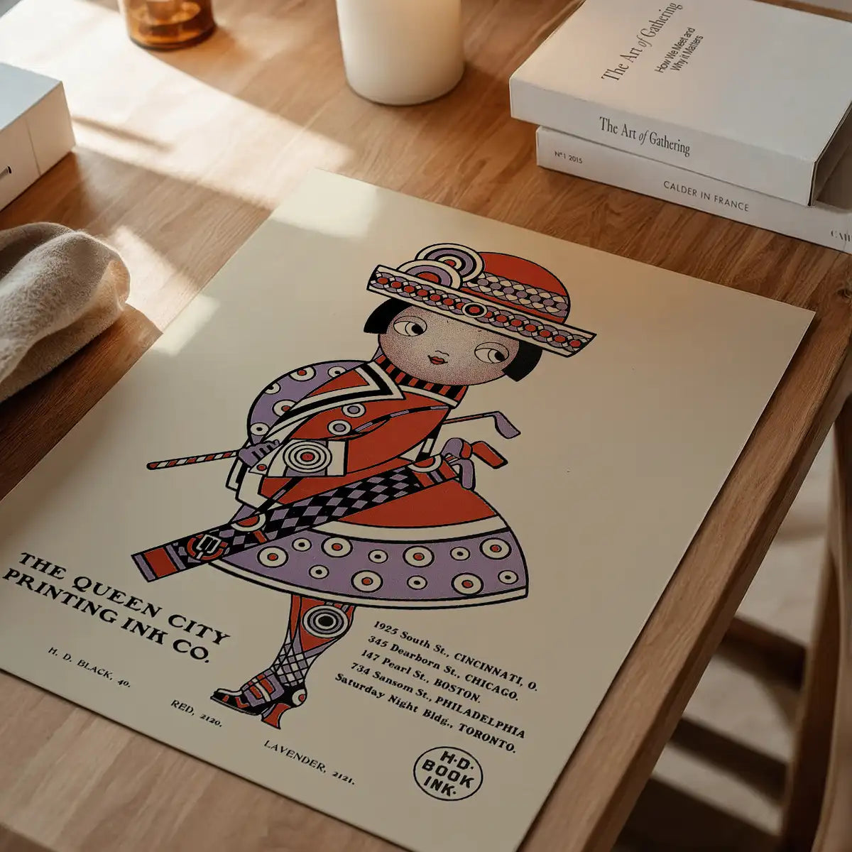 Queen City Printing Inks Vintage Poster - Red & Lavender Lady Print