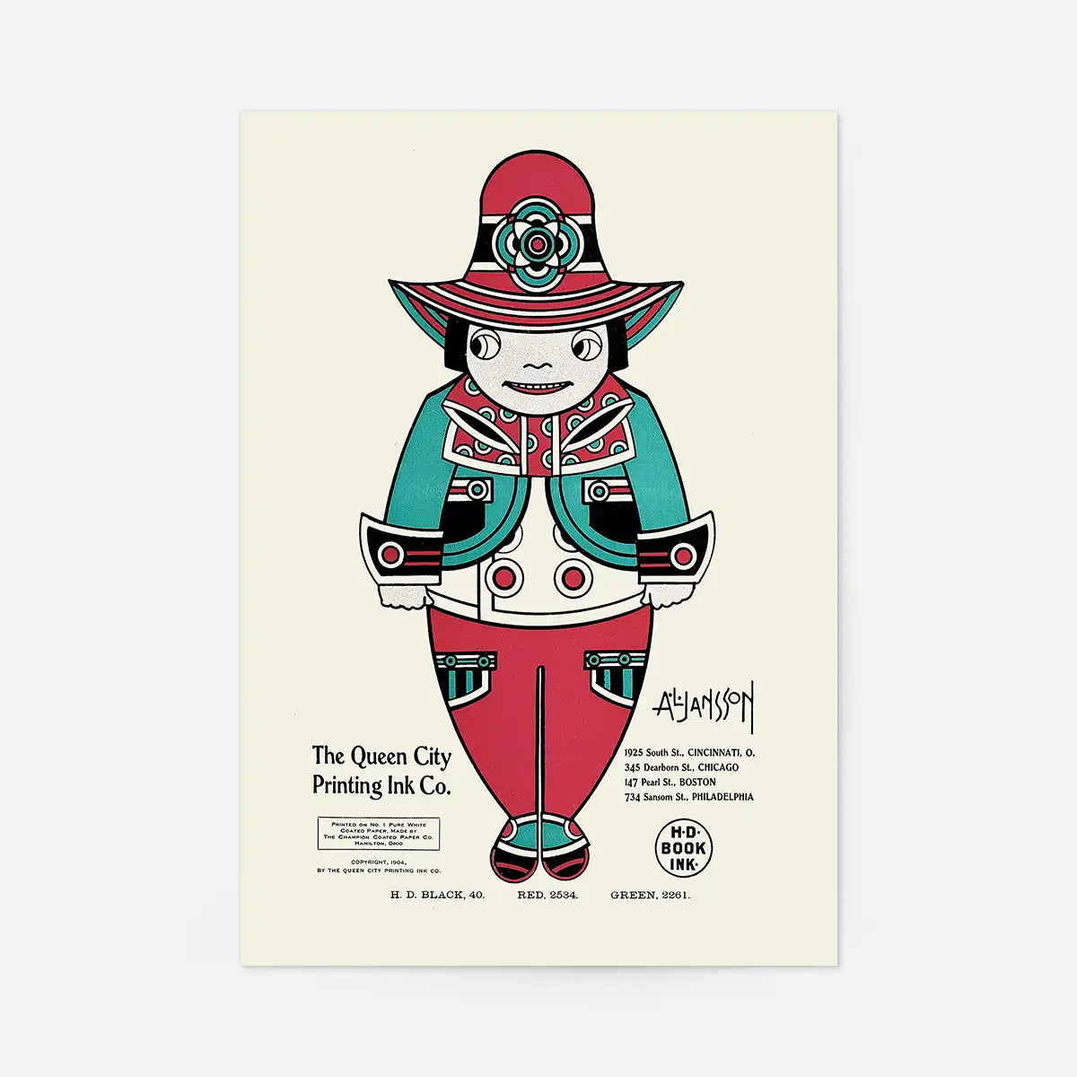 Queen City Printing Inks Vintage Poster - Red & Green Man Print