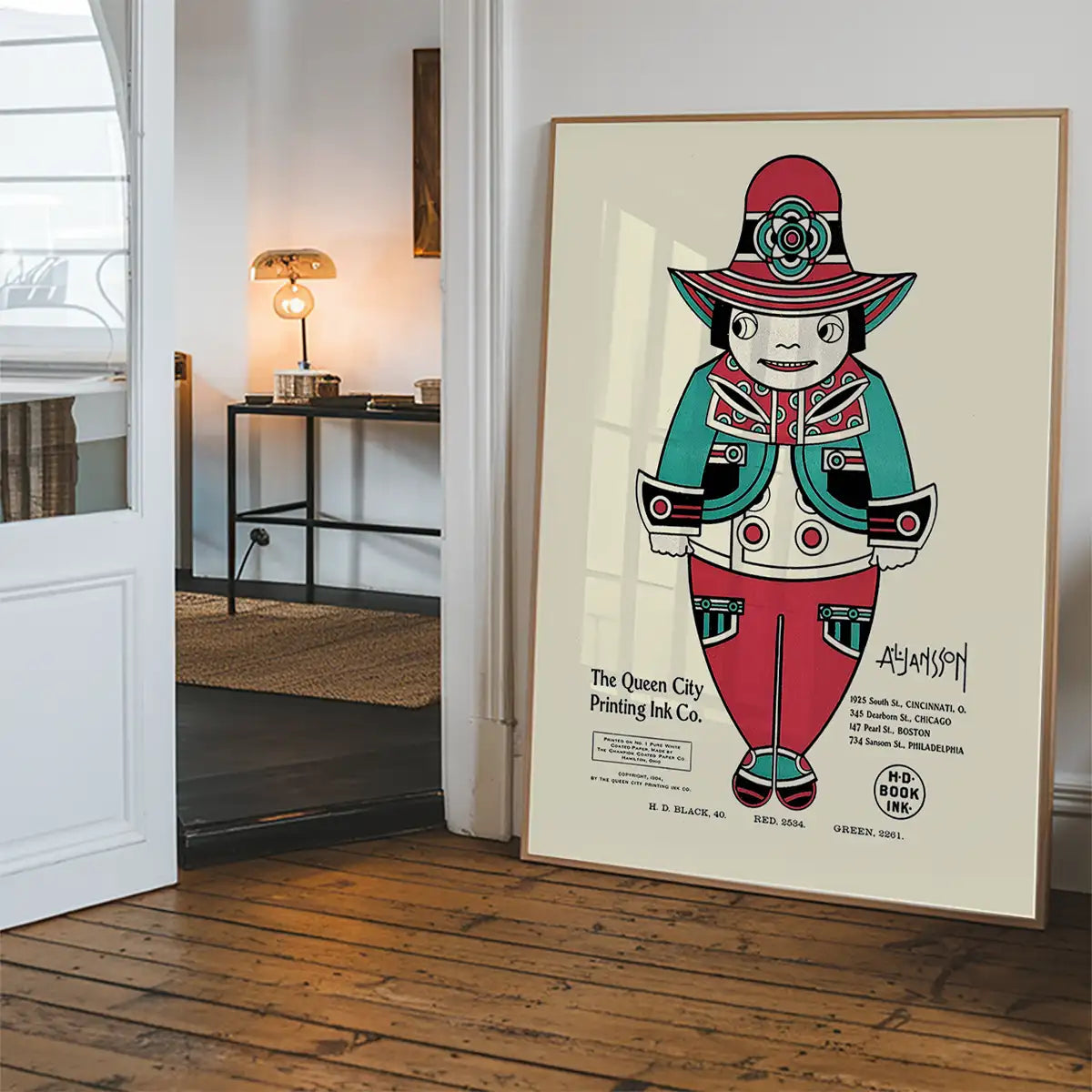 Queen City Printing Inks Vintage Poster - Red & Green Man Print