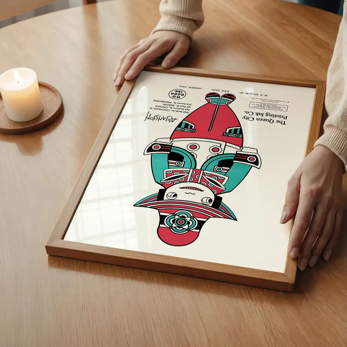 Queen City Printing Inks Vintage Poster - Red & Green Man Print