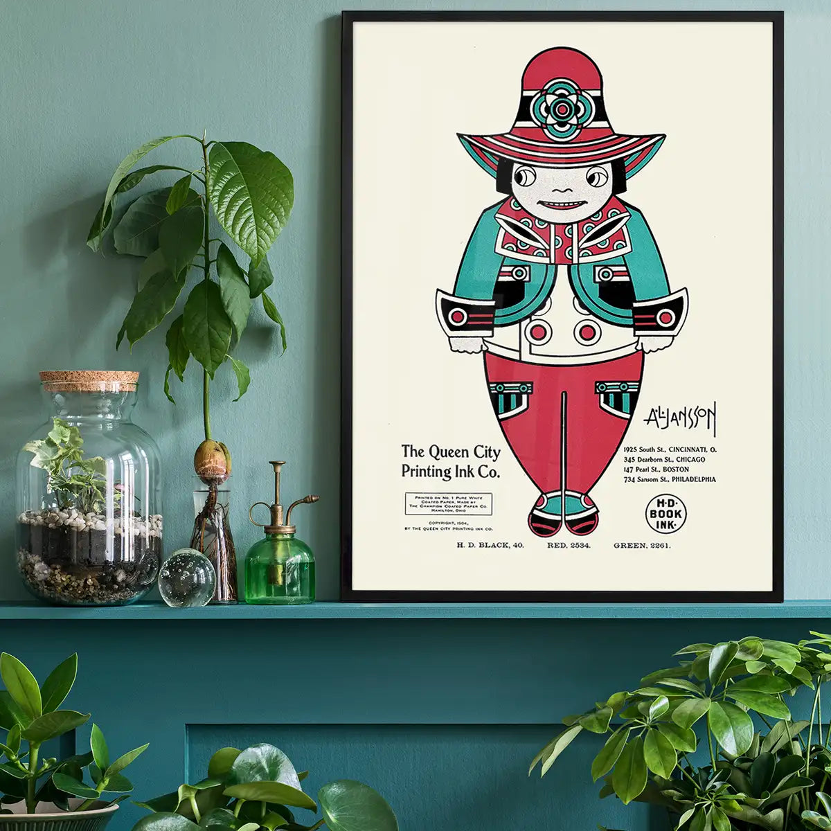Queen City Printing Inks Vintage Poster - Red & Green Man Print