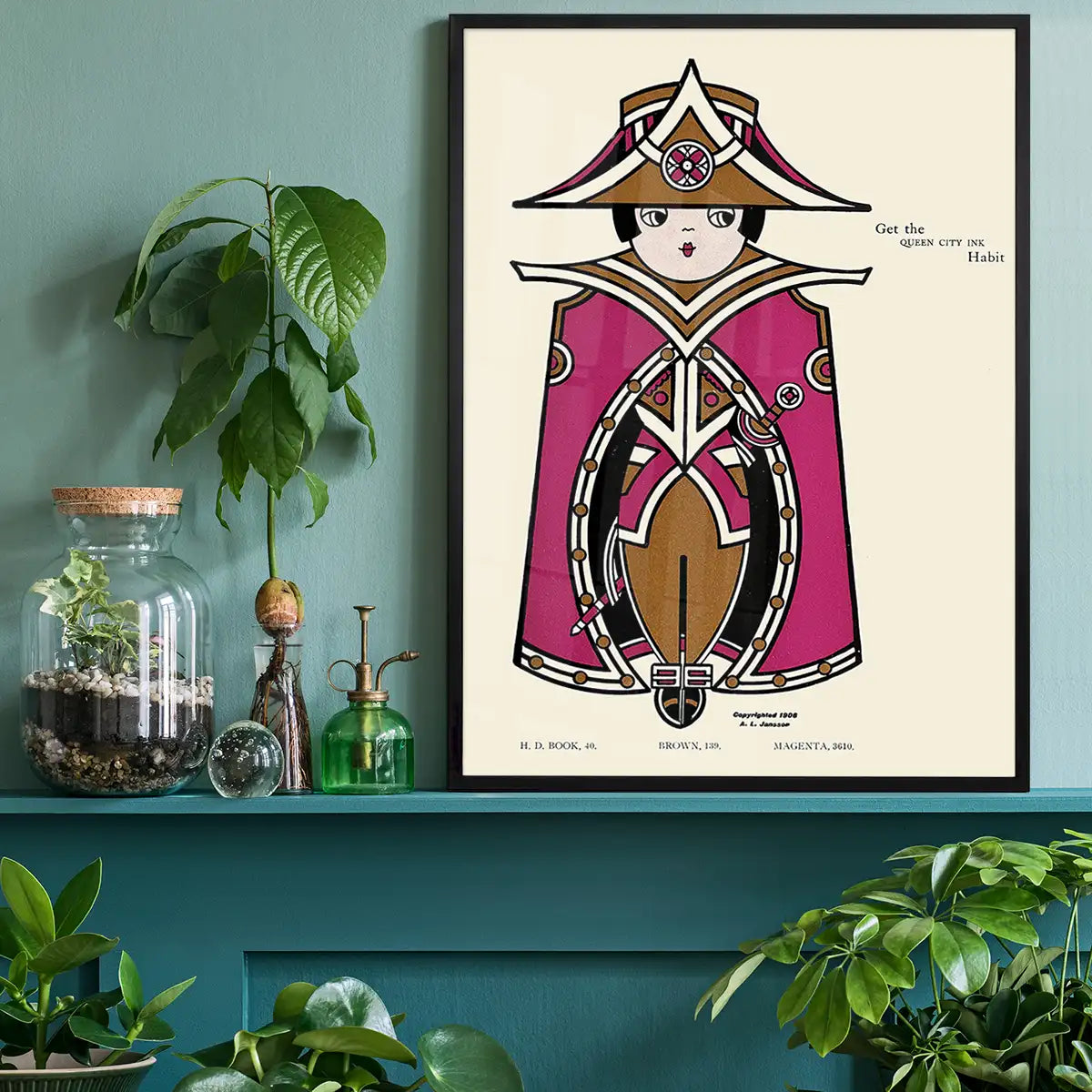 Queen City Printing Inks Vintage Poster - Brown & Magenta Queen Print