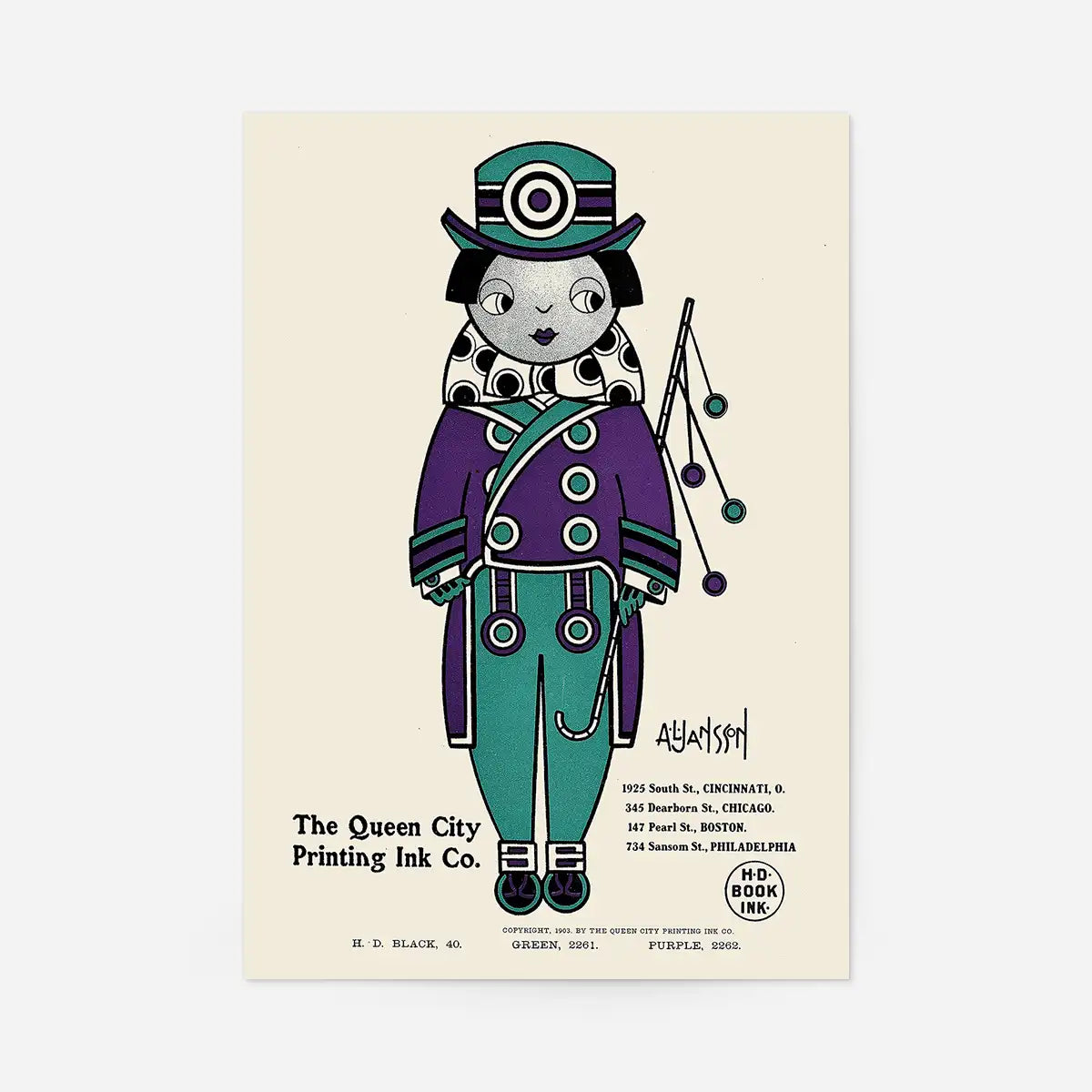 Queen City Printing Inks Vintage Poster - Purple & Green Print