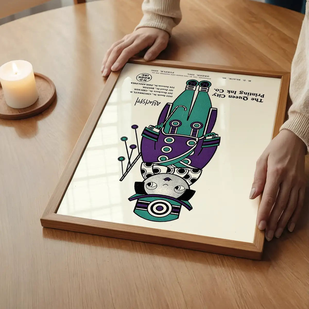 Queen City Printing Inks Vintage Poster - Purple & Green Print