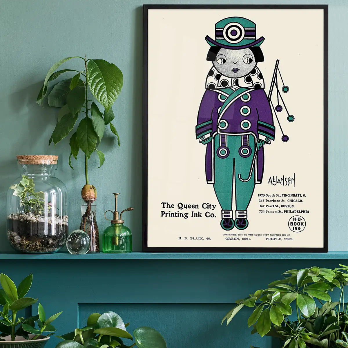 Queen City Printing Inks Vintage Poster - Purple & Green Print