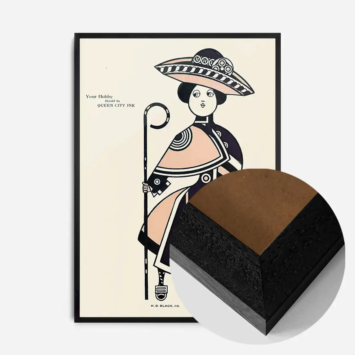Queen City Printing Inks Vintage Poster - Pink & Black Lady Print