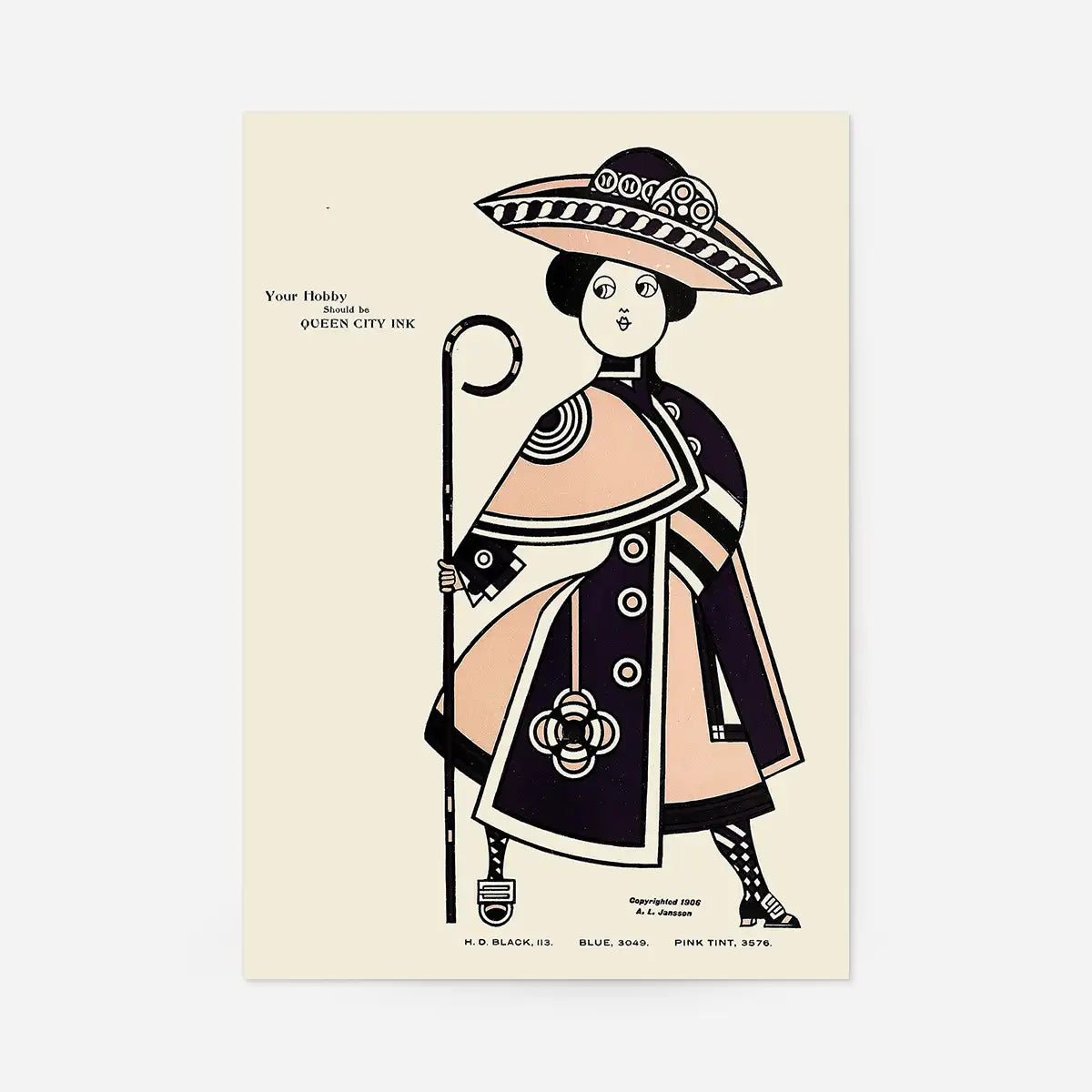 Queen City Printing Inks Vintage Poster - Pink & Black Lady Print
