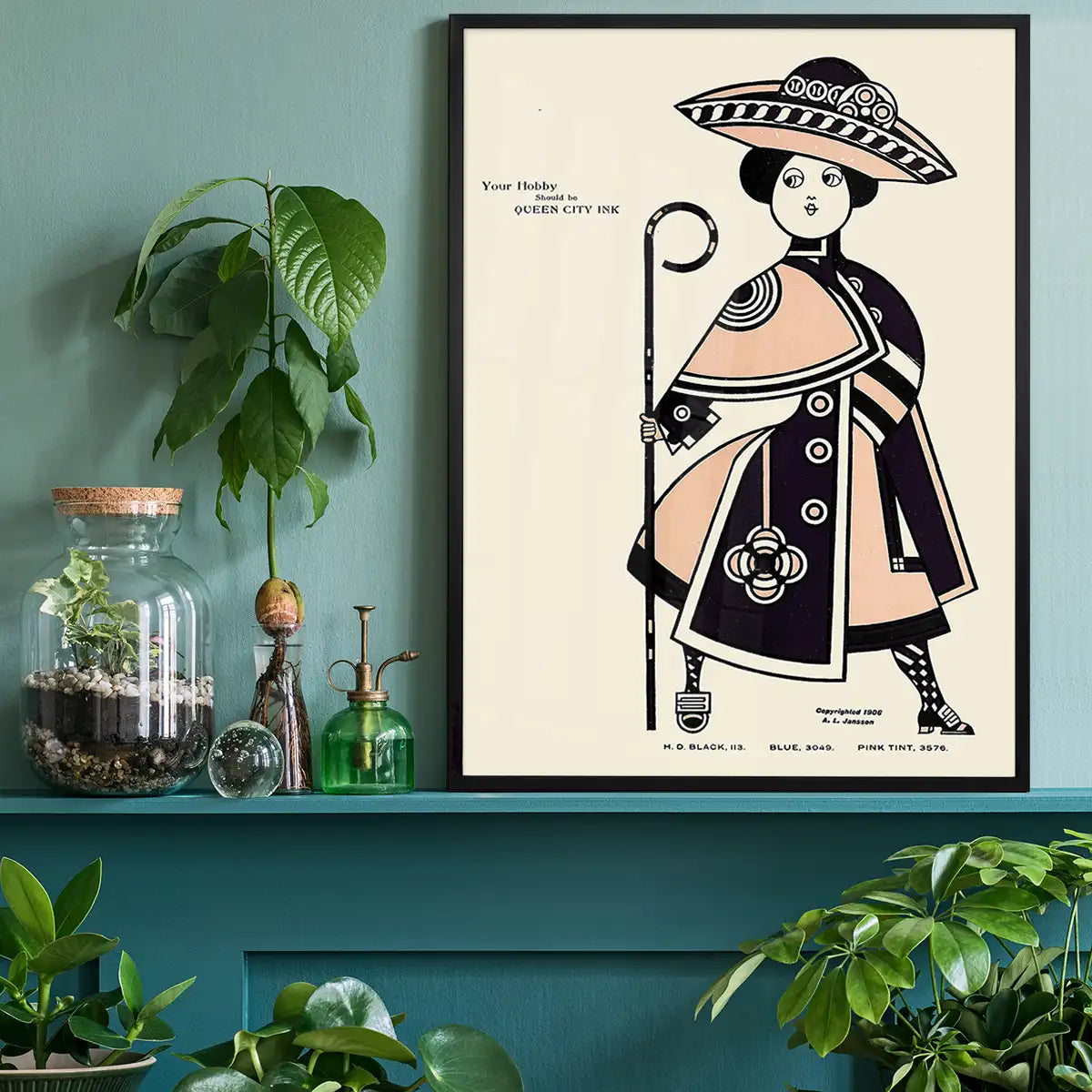 Queen City Printing Inks Vintage Poster - Pink & Black Lady Print