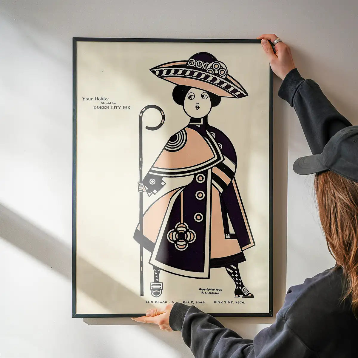 Queen City Printing Inks Vintage Poster - Pink & Black Lady Print