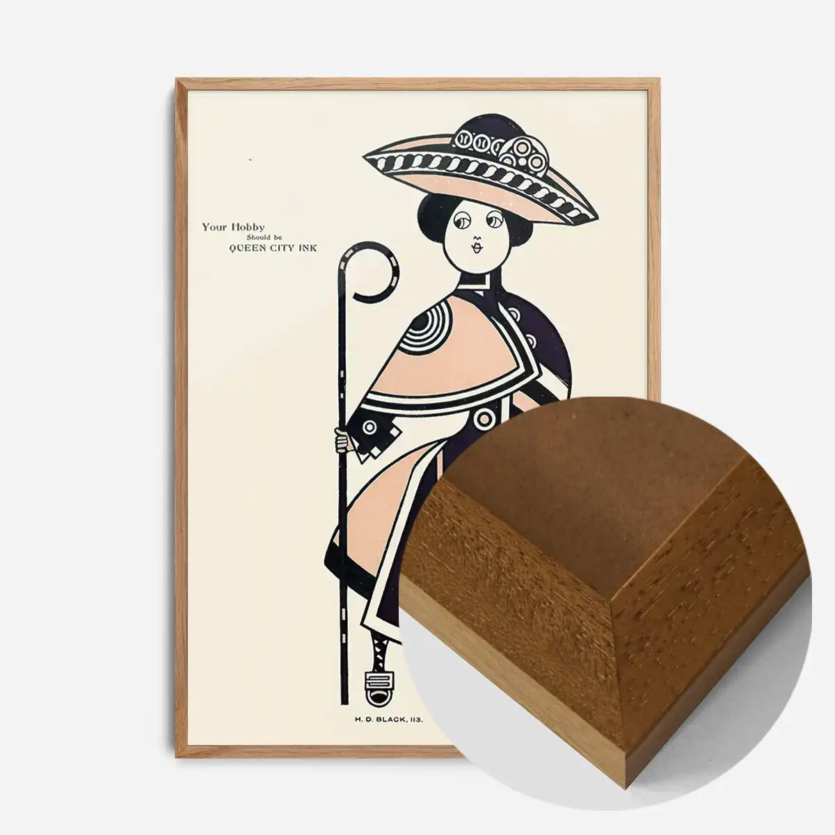 Queen City Printing Inks Vintage Poster - Pink & Black Lady Print