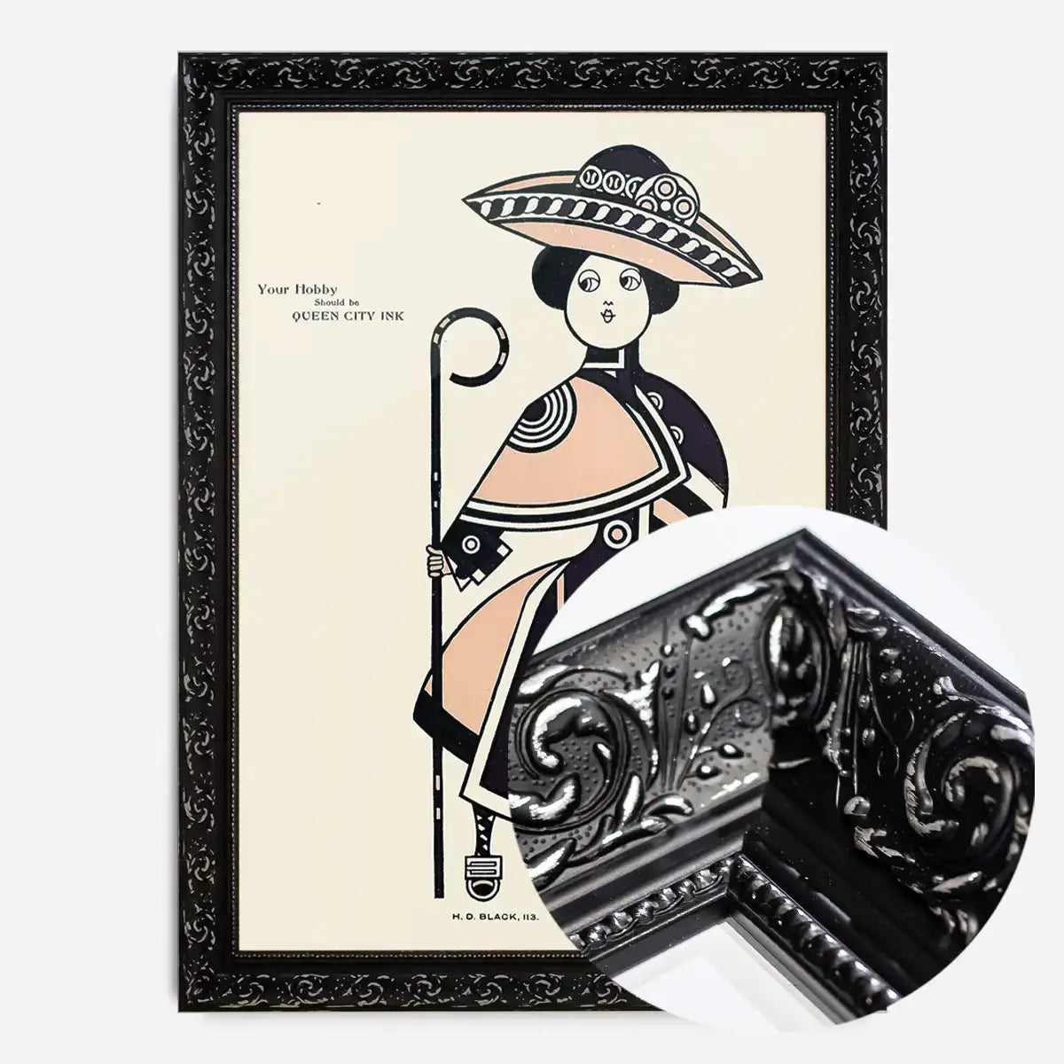 Queen City Printing Inks Vintage Poster - Pink & Black Lady Print