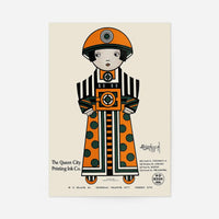 Queen City Printing Inks Vintage Poster - Orange Figure Print