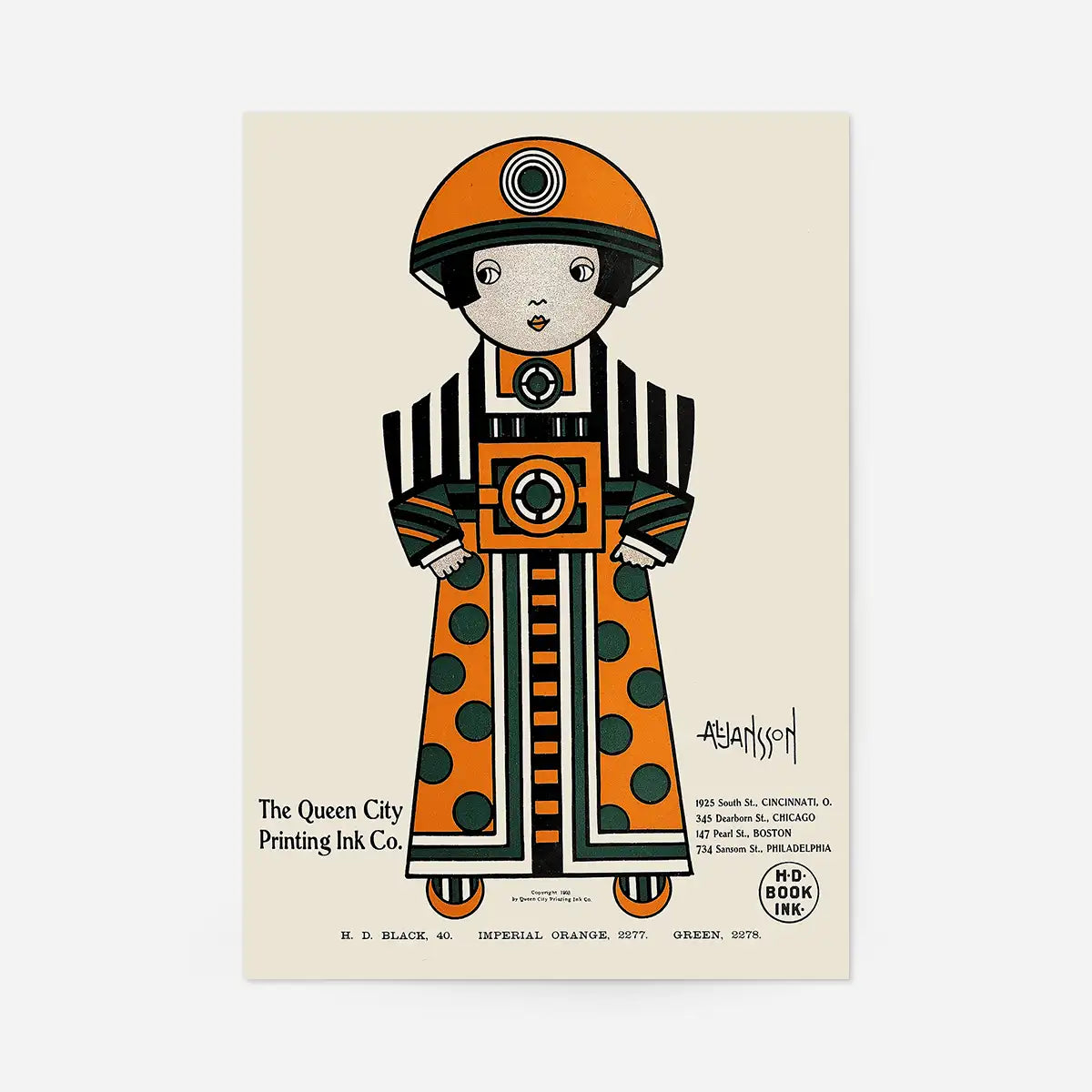 Queen City Printing Inks Vintage Poster - Orange Figure Print