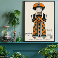 Queen City Printing Inks Vintage Poster - Orange Figure Print