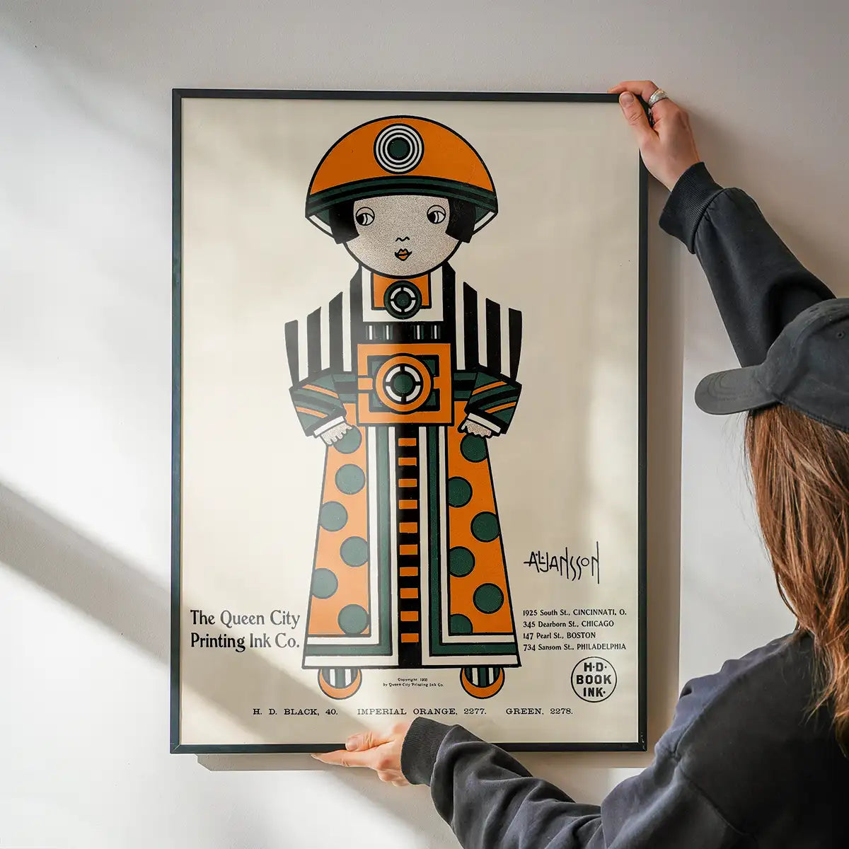 Queen City Printing Inks Vintage Poster - Orange Figure Print
