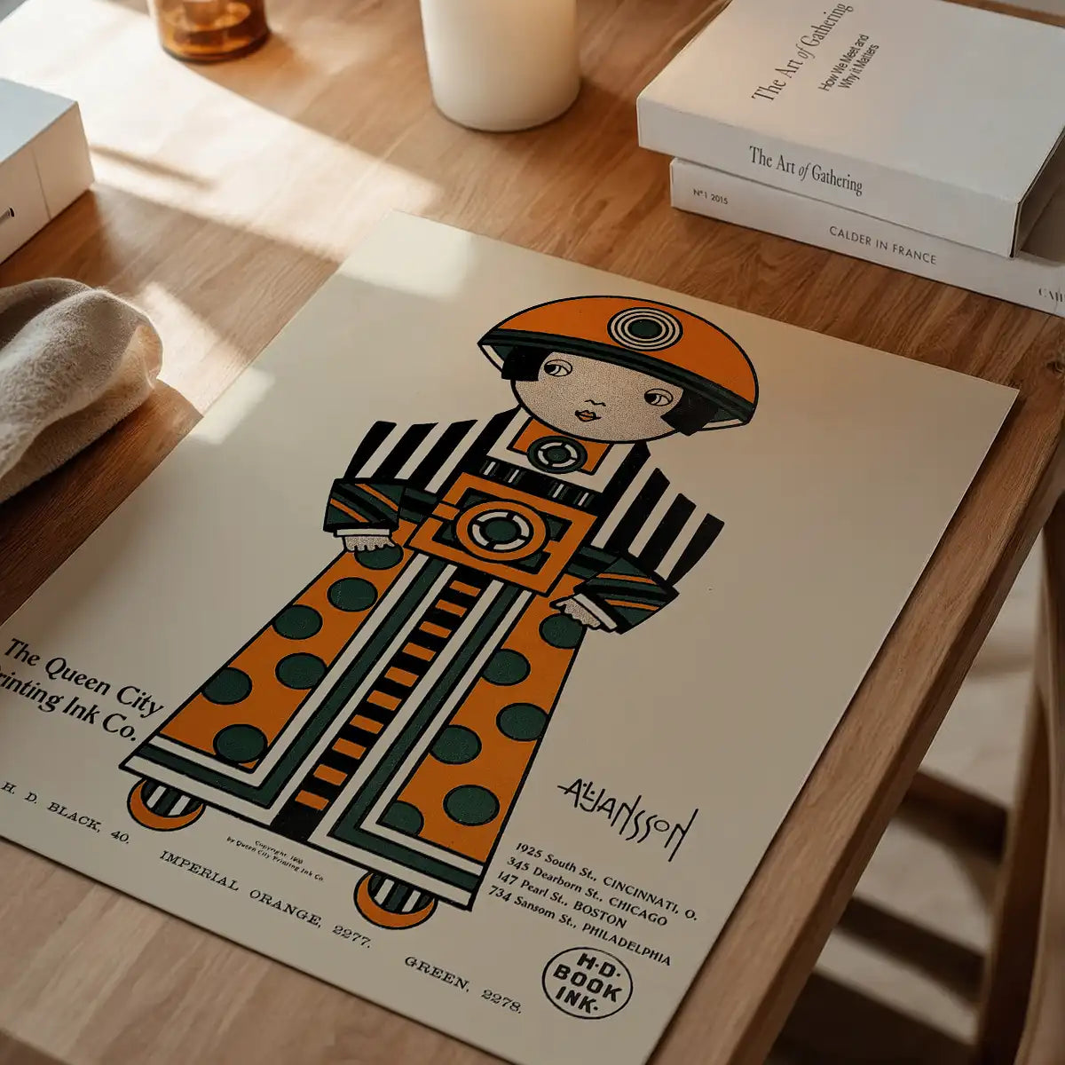 Queen City Printing Inks Vintage Poster - Orange Figure Print