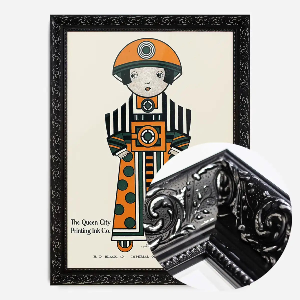 Queen City Printing Inks Vintage Poster - Orange Figure Print