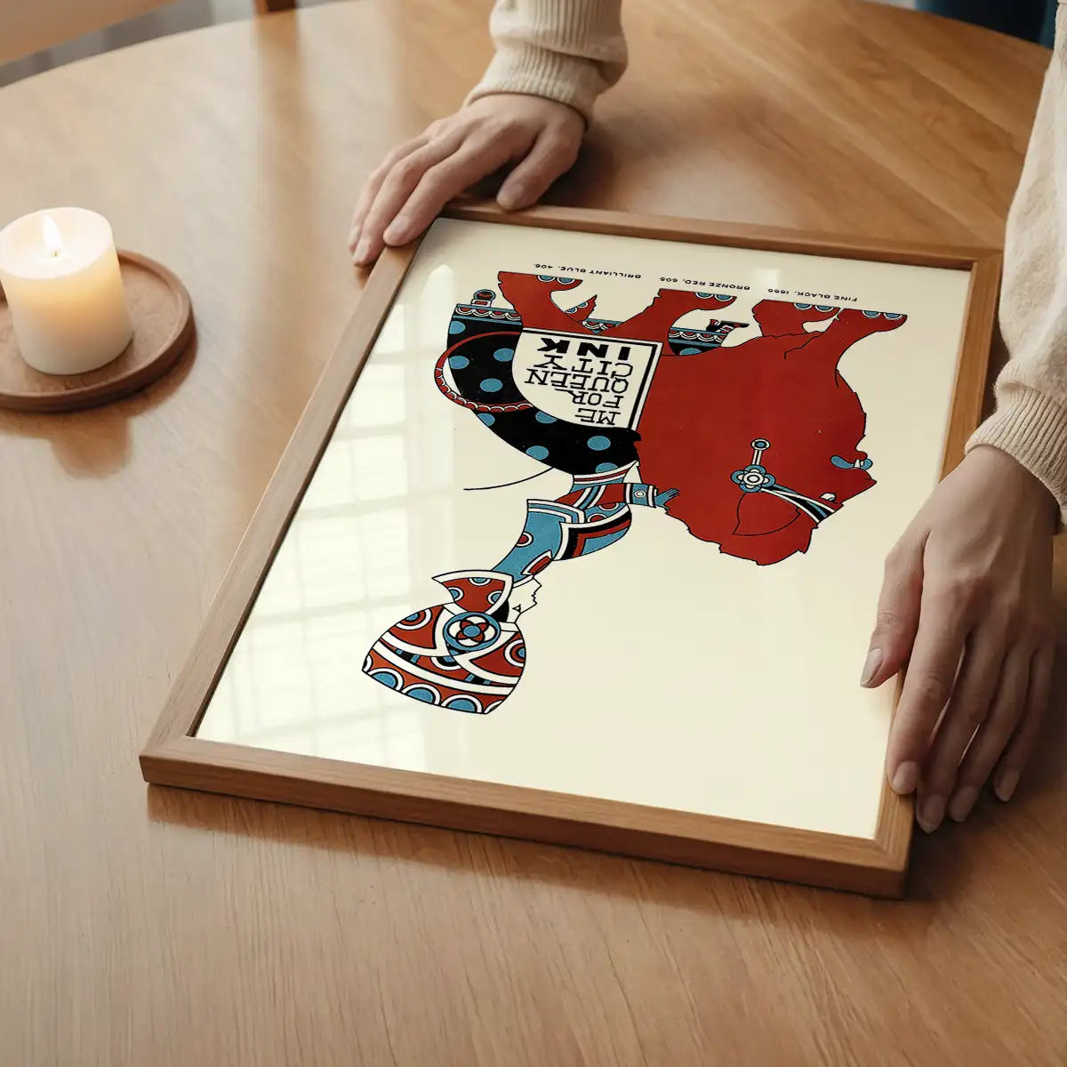 Queen City Printing Inks Vintage Poster - Red & Blue Lion Print