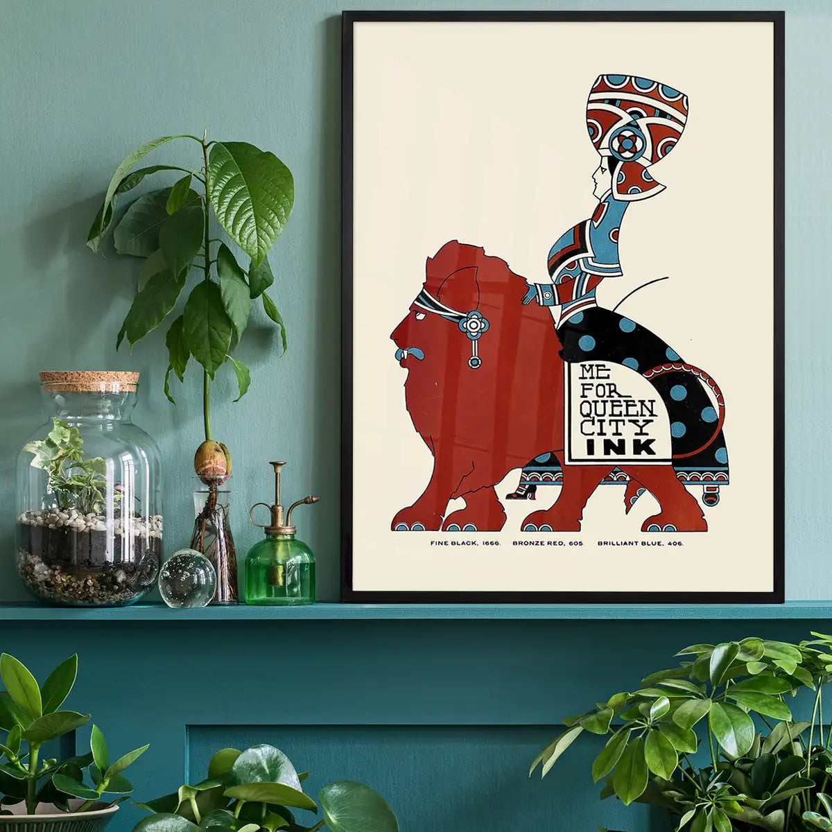 Queen City Printing Inks Vintage Poster - Red & Blue Lion Print