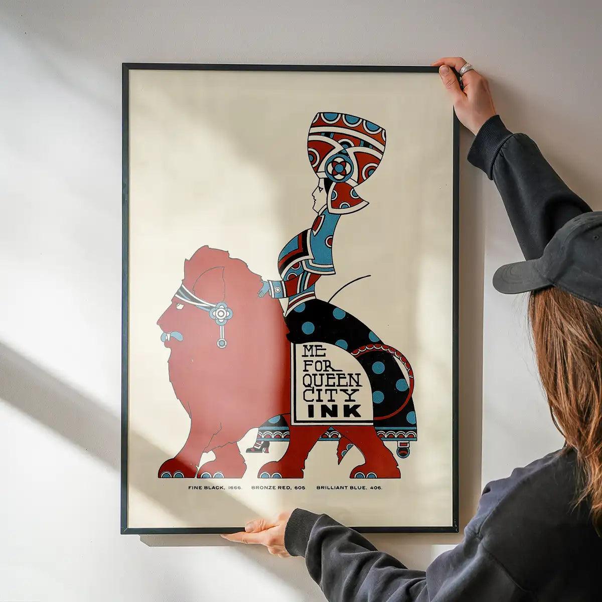Queen City Printing Inks Vintage Poster - Red & Blue Lion Print