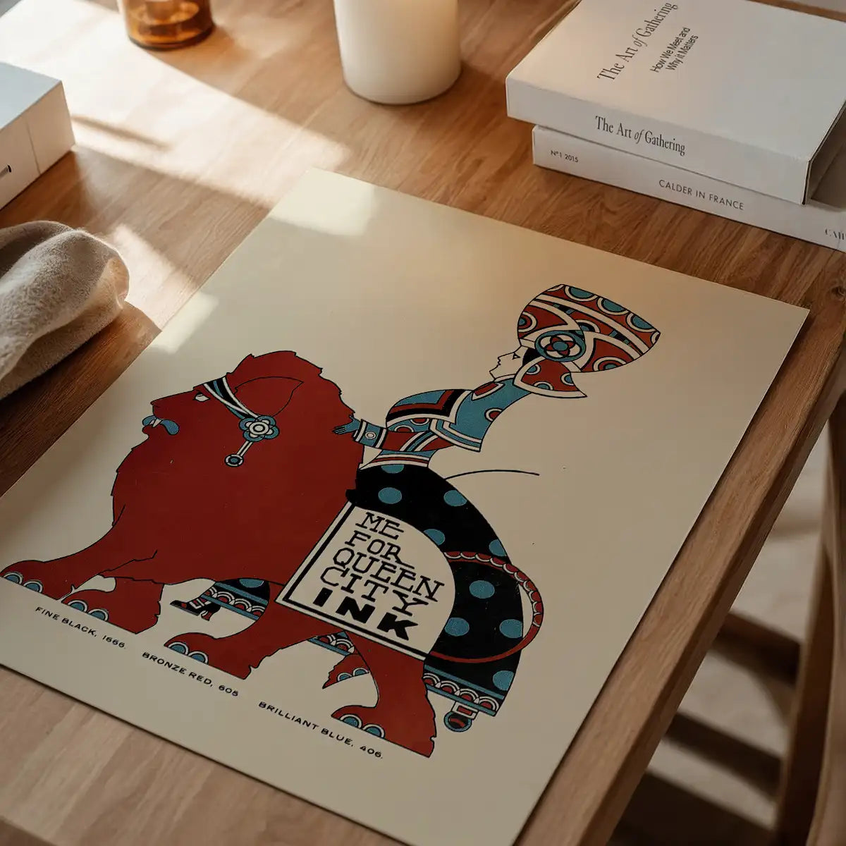 Queen City Printing Inks Vintage Poster - Red & Blue Lion Print