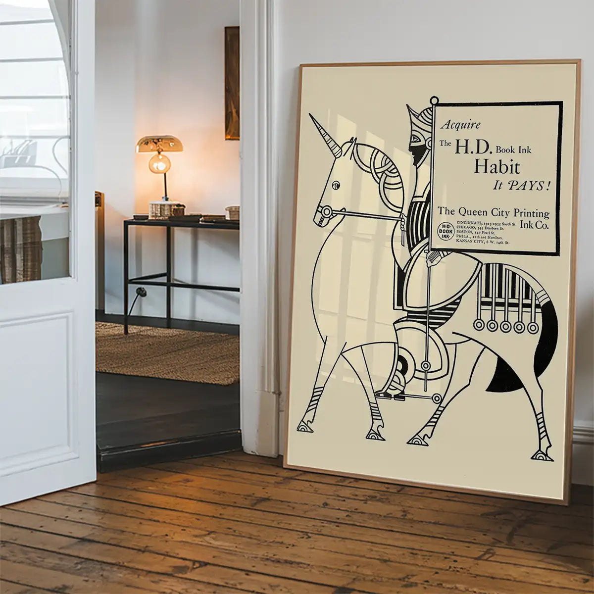 Queen City Printing Inks Vintage Poster - Black Line Drawing Knight Print