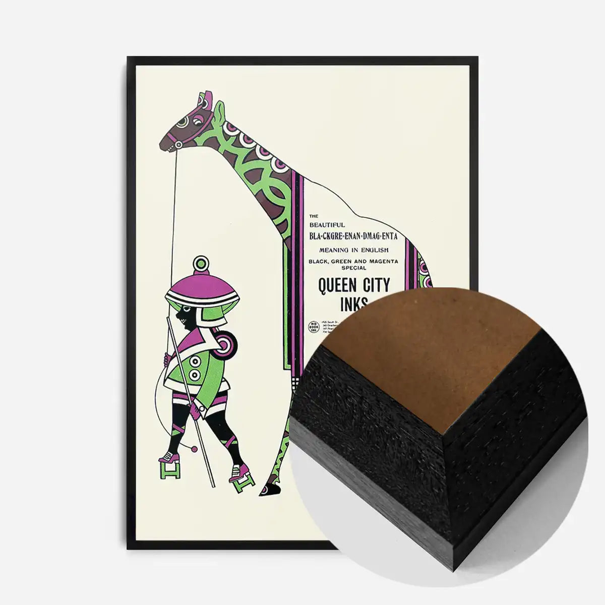 Queen City Printing Inks Vintage Poster - Green & Pink Giraffe