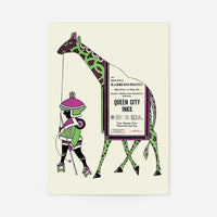 Queen City Printing Inks Vintage Poster - Green & Pink Giraffe