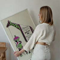 Queen City Printing Inks Vintage Poster - Green & Pink Giraffe