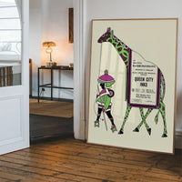 Queen City Printing Inks Vintage Poster - Green & Pink Giraffe
