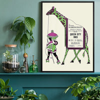 Queen City Printing Inks Vintage Poster - Green & Pink Giraffe