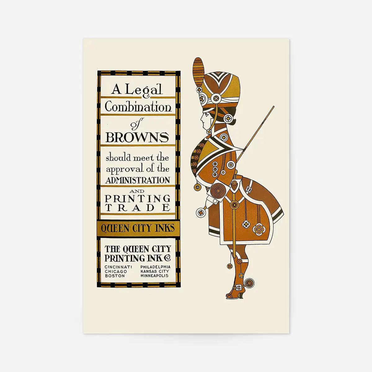 Queen City Printing Inks Vintage Poster - Figure In Brown Print