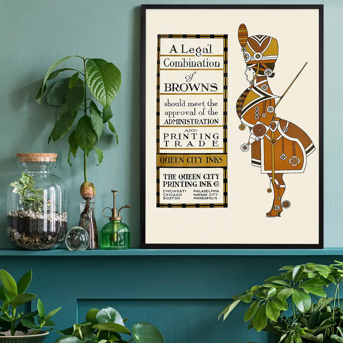 Queen City Printing Inks Vintage Poster - Figure In Brown Print