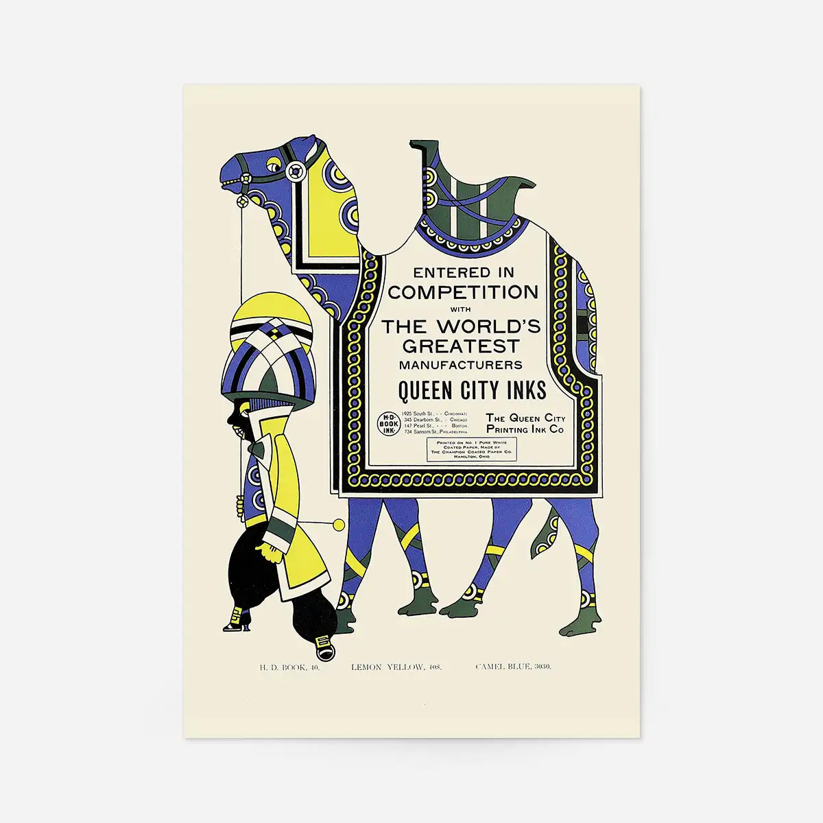 Queen City Printing Inks Vintage Poster - Yellow & Blue Camel Print