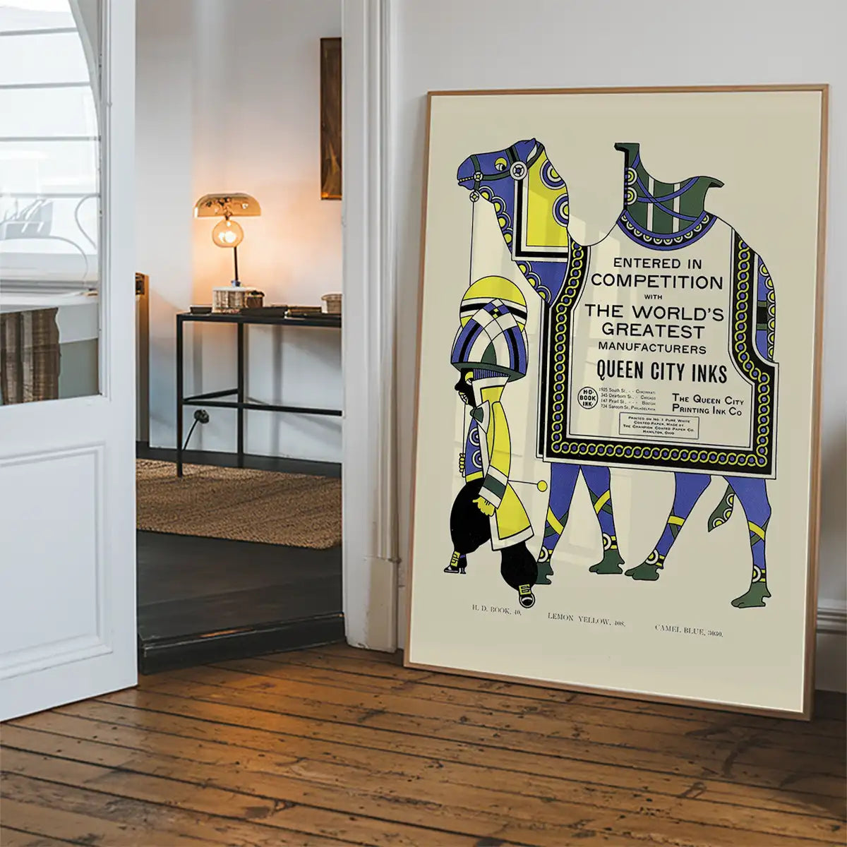 Queen City Printing Inks Vintage Poster - Yellow & Blue Camel Print