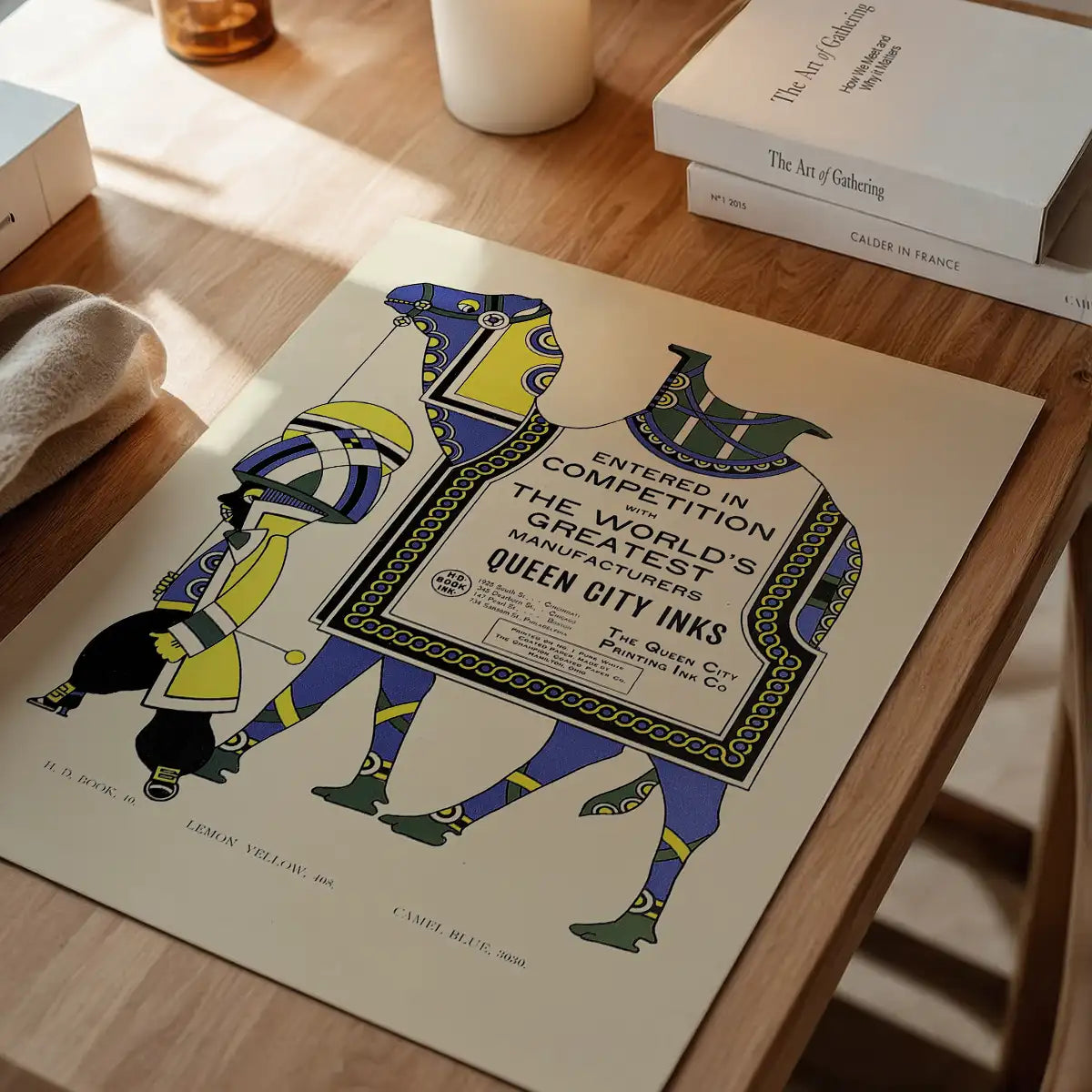 Queen City Printing Inks Vintage Poster - Yellow & Blue Camel Print