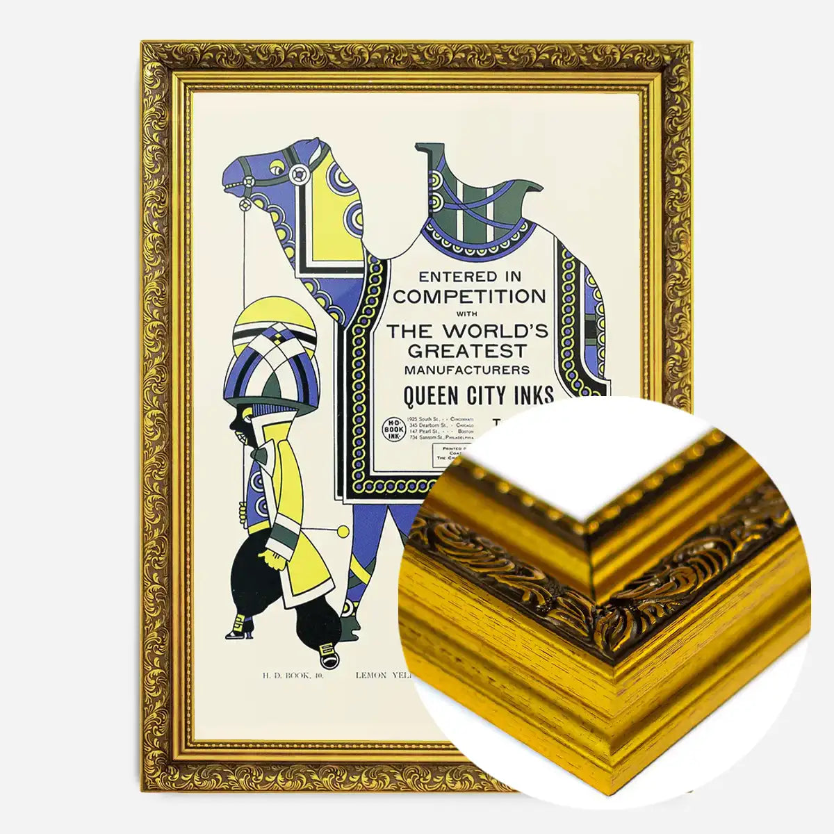 Queen City Printing Inks Vintage Poster - Yellow & Blue Camel Print