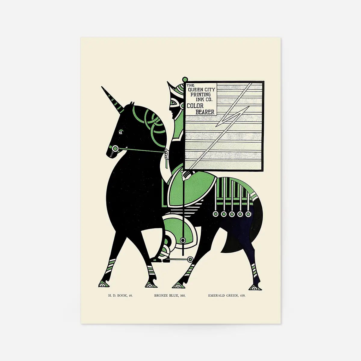 Queen City Printing Inks Vintage Poster - Black & Green Horse Print