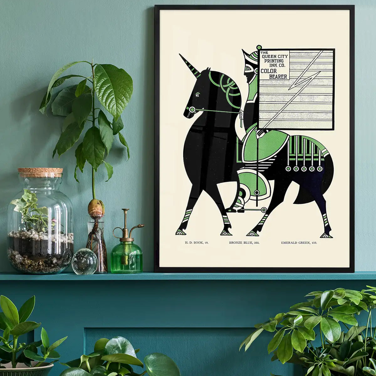 Queen City Printing Inks Vintage Poster - Black & Green Horse Print