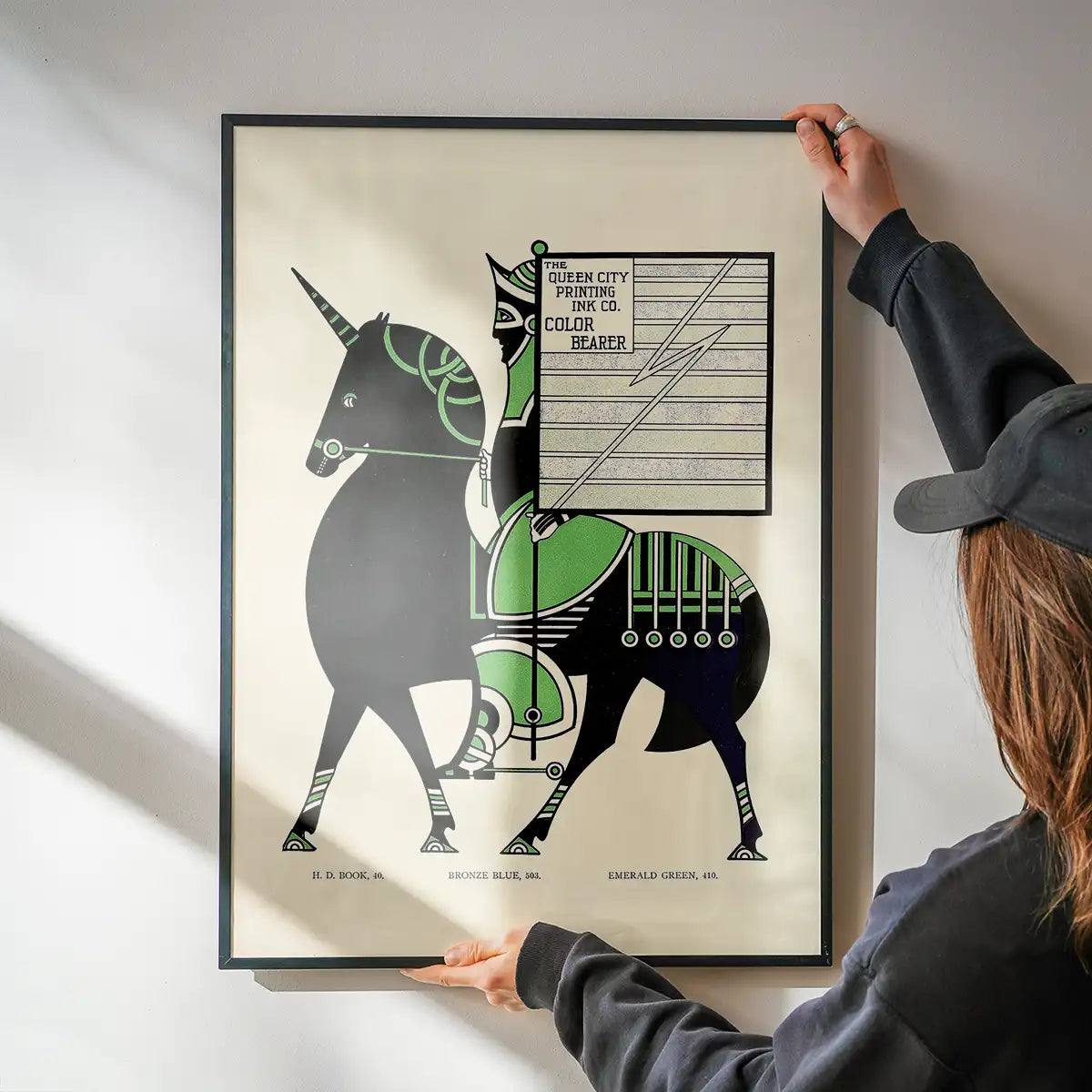 Queen City Printing Inks Vintage Poster - Black & Green Horse Print