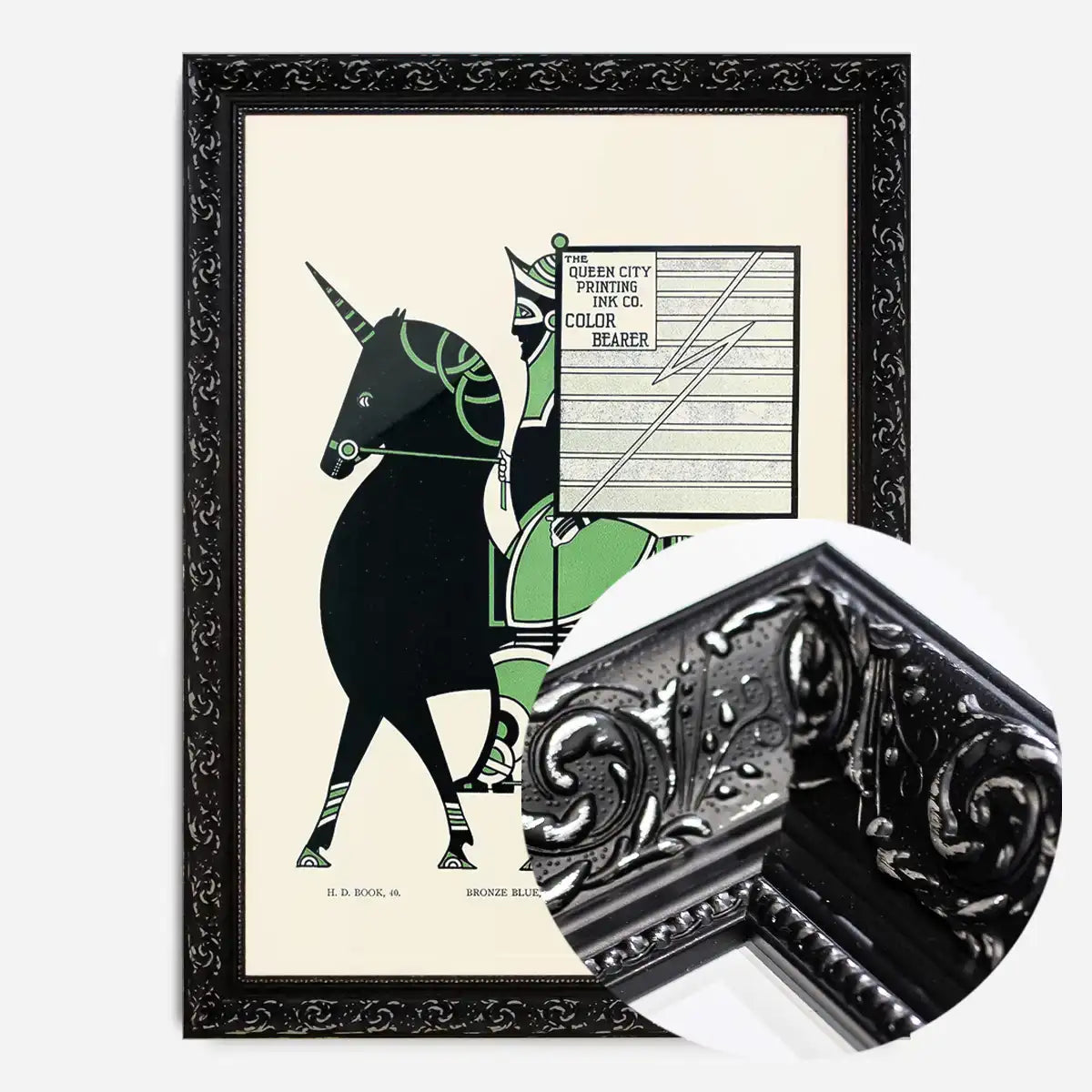 Queen City Printing Inks Vintage Poster - Black & Green Horse Print