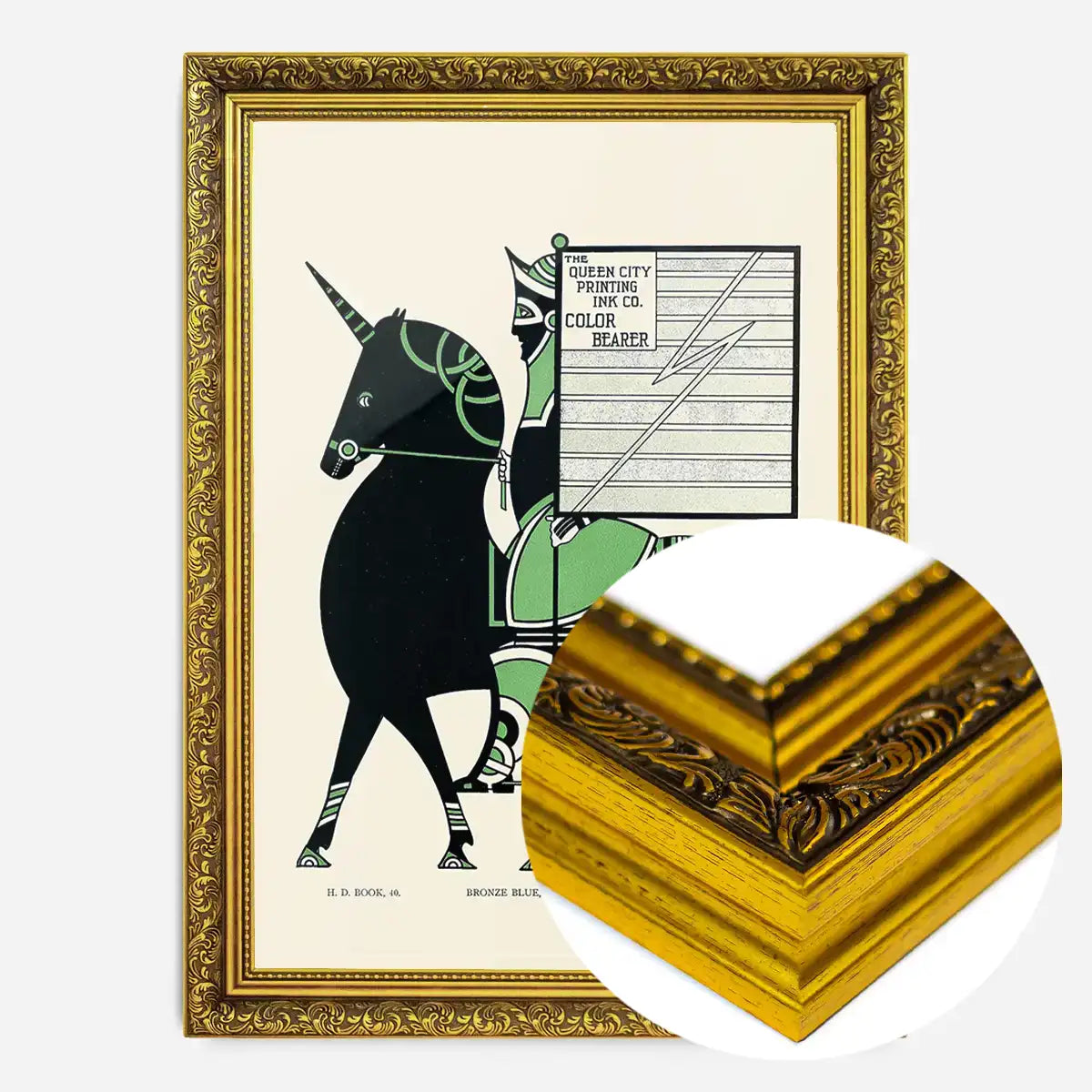 Queen City Printing Inks Vintage Poster - Black & Green Horse Print