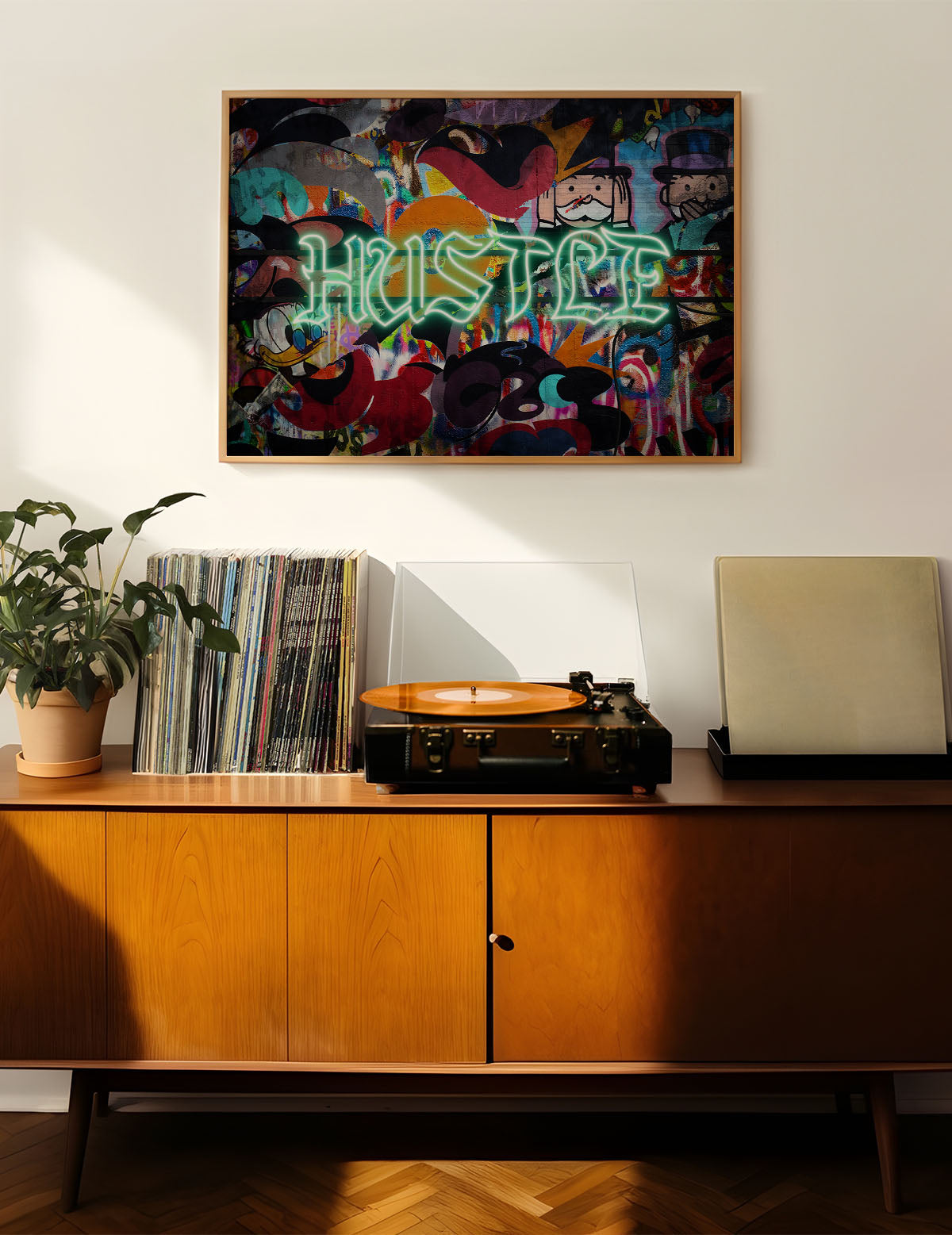 Hustle Neon Graffiti Street Art Print