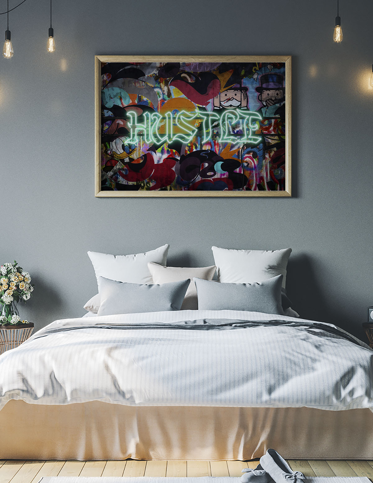 Hustle Neon Graffiti Street Art Print