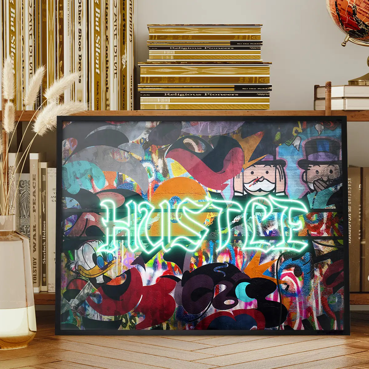 Hustle Neon Graffiti Street Art Print