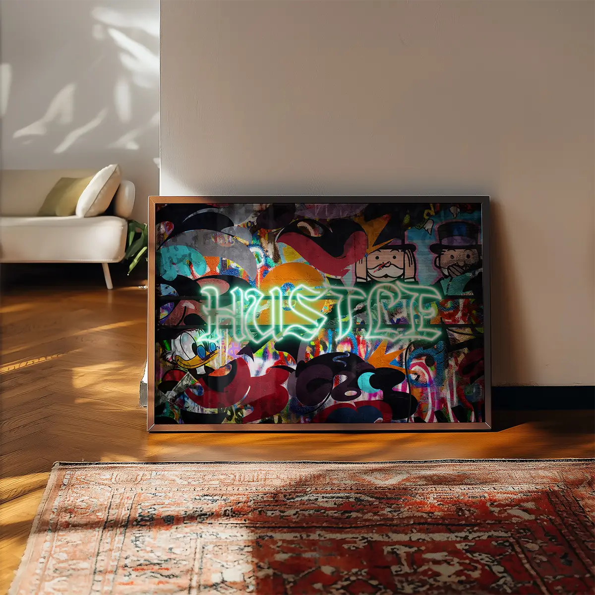 Hustle Neon Graffiti Street Art Print