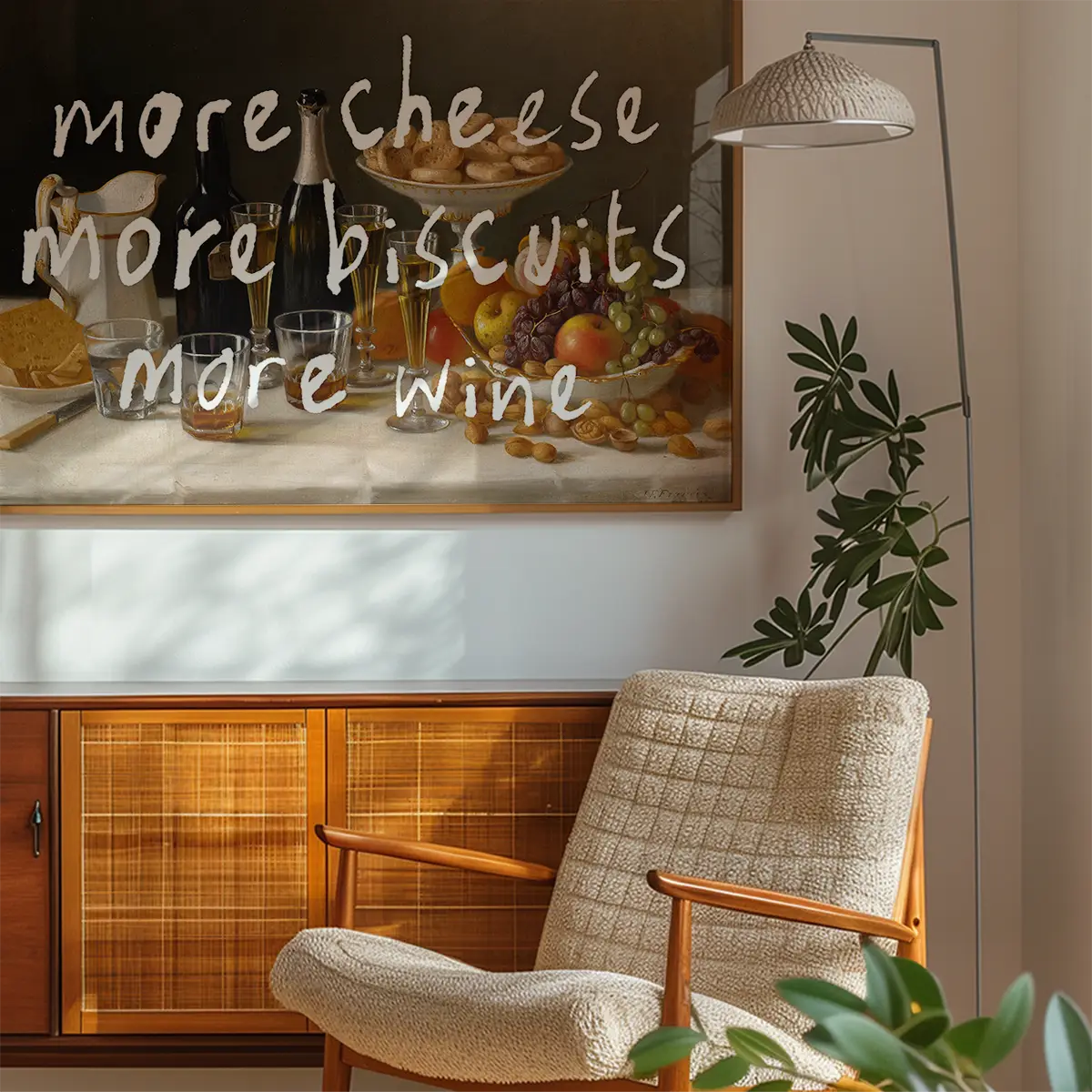 More Cheese Biscuits Wine Quote Print