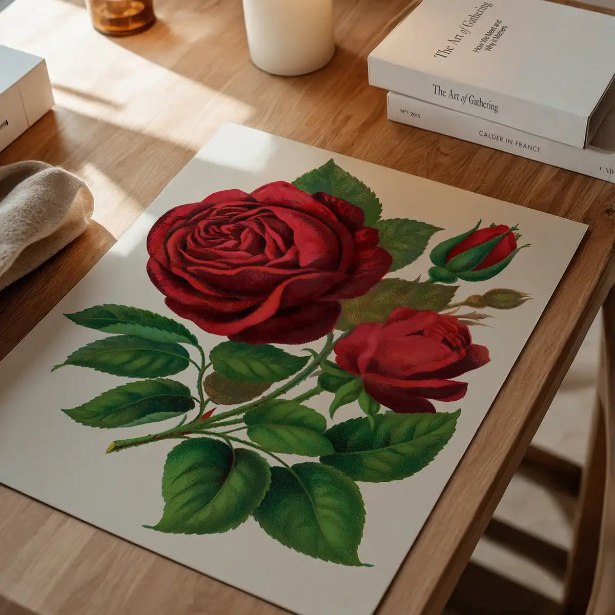 Red Rose Vintage Lithograph Print