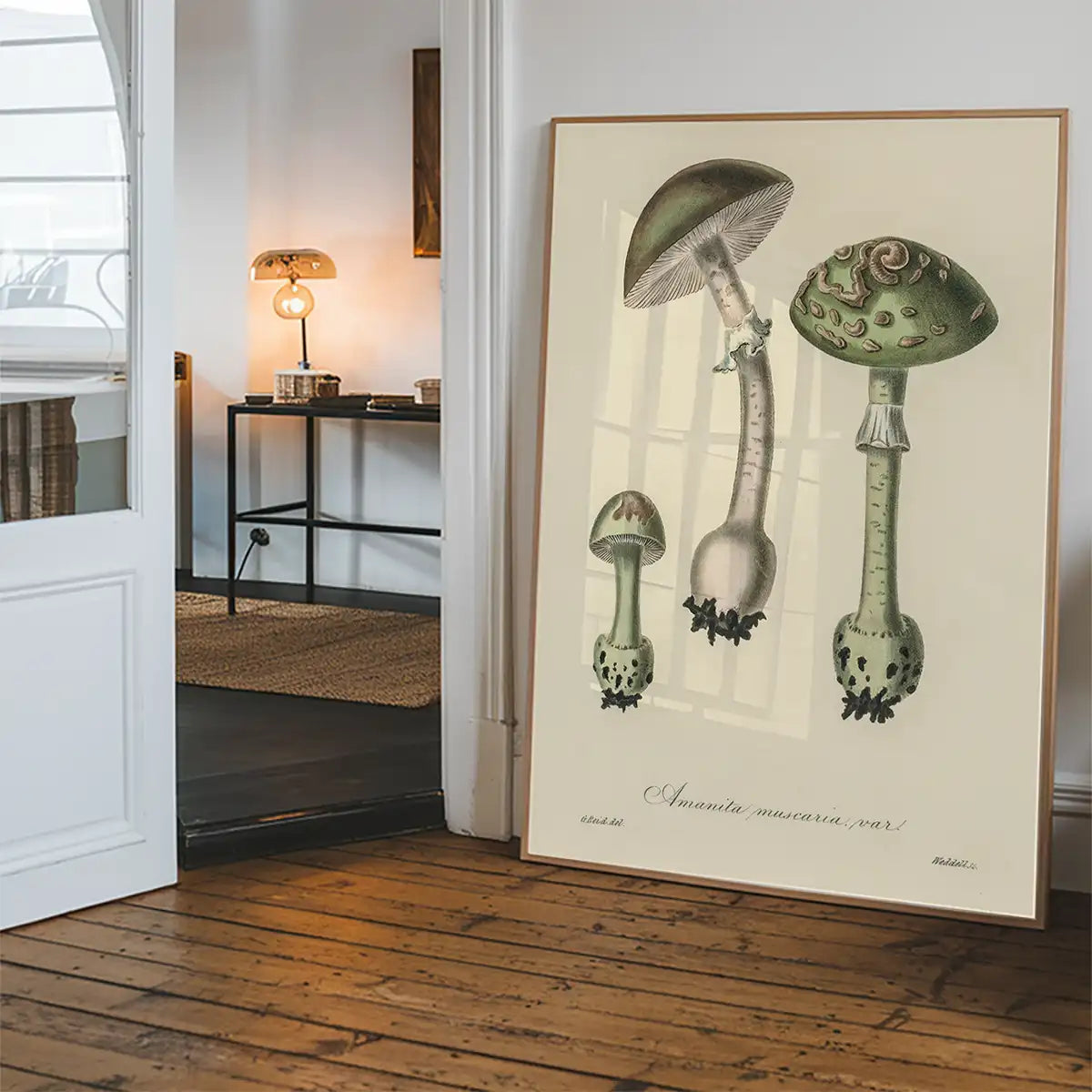 Vintage Mushrooms Green Print - Amanita Muscaria Prar